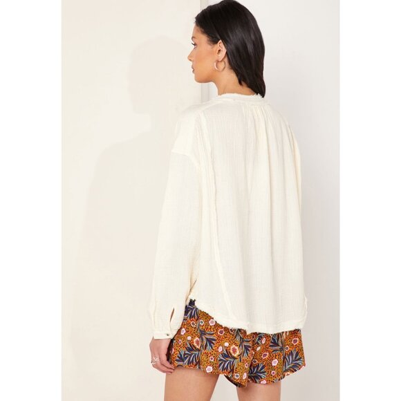 Free People Medium Button Top Cardigan Cream Moving Mountains Blouse Anthropolog - Picture 2 of 16